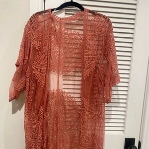 Lace Kimono Cardigan in Rust